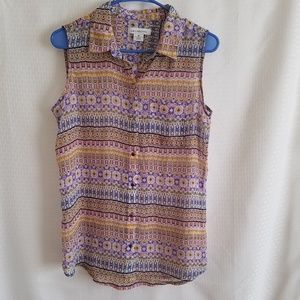 Liz Claiborne Sheer Sleeveless Button Front Blouse